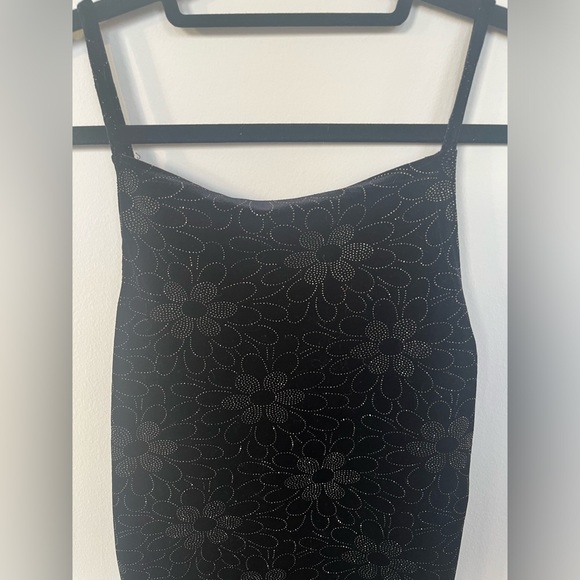 90s velvet dress with shiny silver flower print - Picture 2 of 3